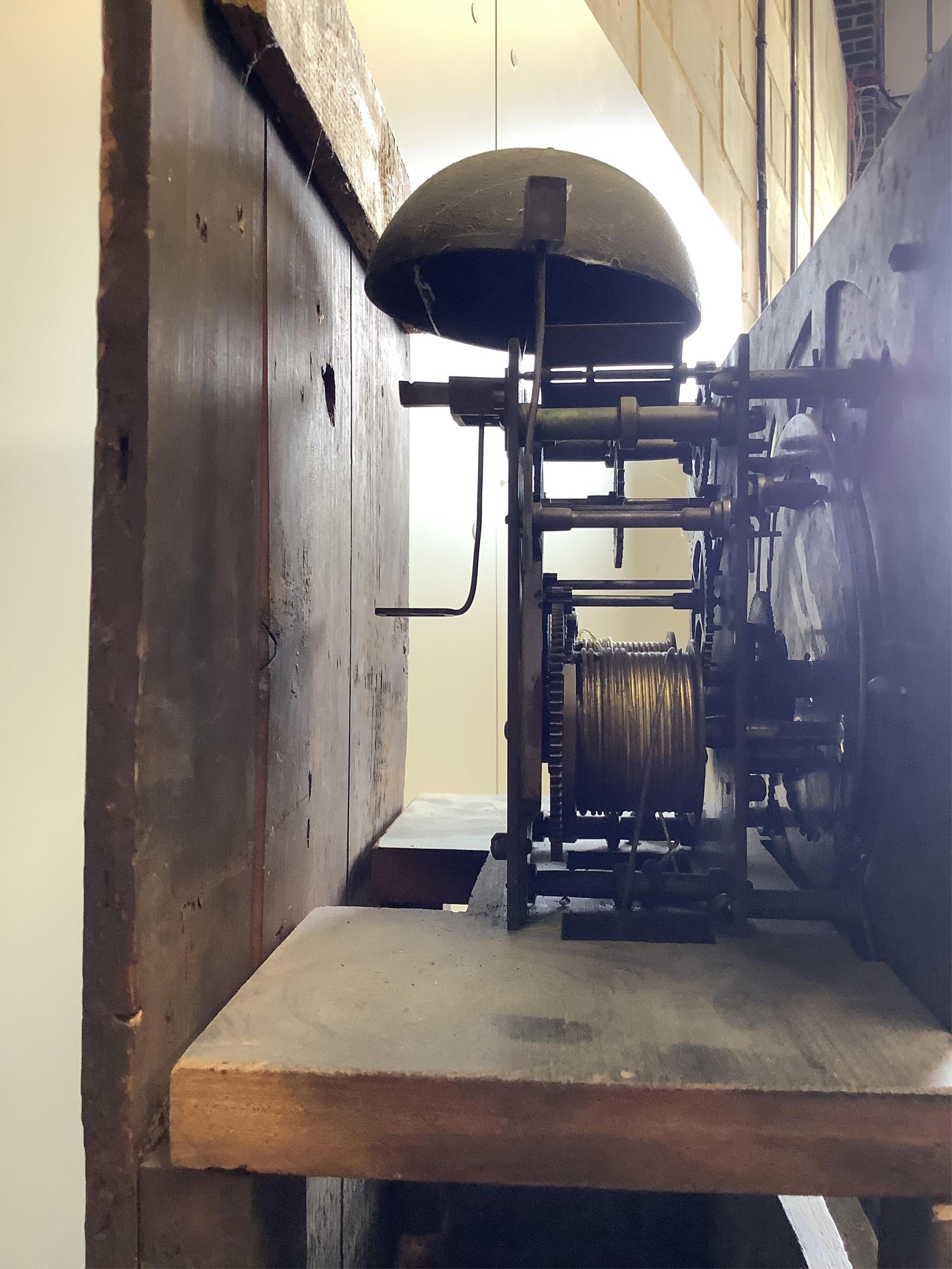 An 18th century oak eight day longcase clock, the 11in. brass dial marked Bancroft, Stockport, height 190cm. Condition - good